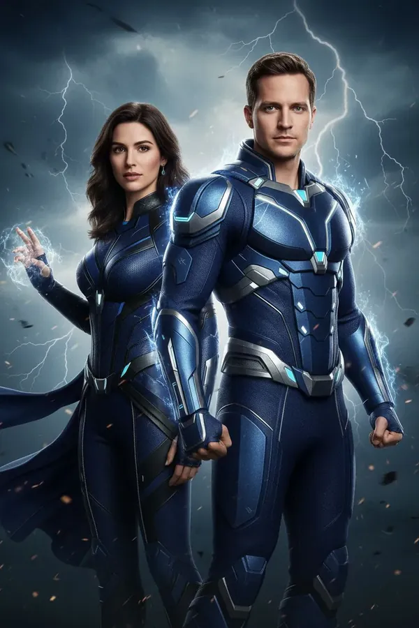 Two guests transformed into superheroes by the AI photo booth