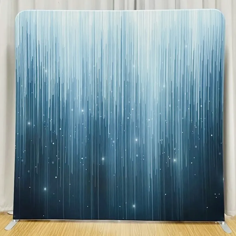 Blue cascade photo booth backdrop at a Miami event