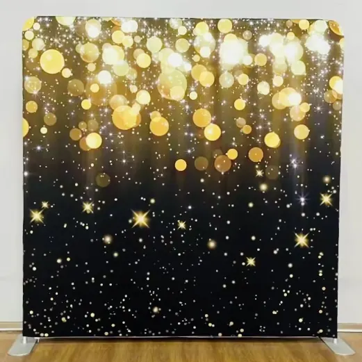Gold bokeh photo booth backdrop at a Miami wedding
