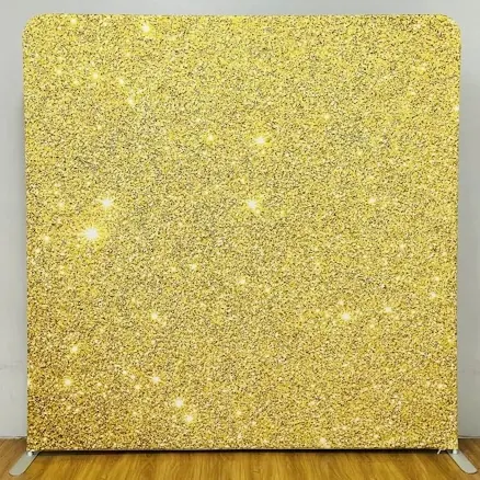 Gold sequin photo booth backdrop at a Miami event