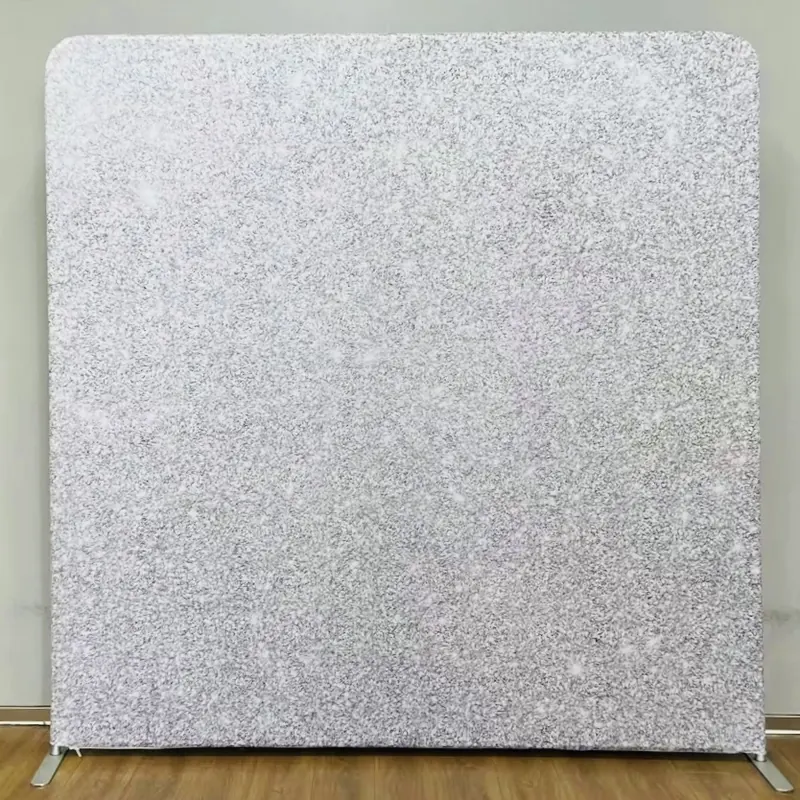 Silver sequin photo booth backdrop at a Miami event