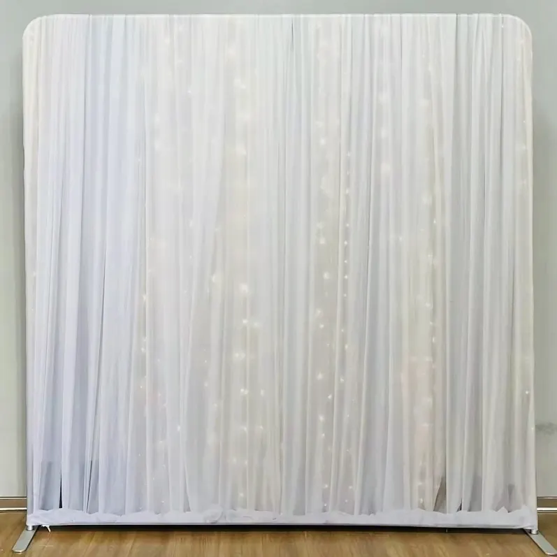 White drape and fairy light photo booth backdrop in Miami