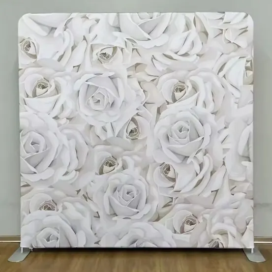 White rose wall photo booth backdrop at a Miami wedding