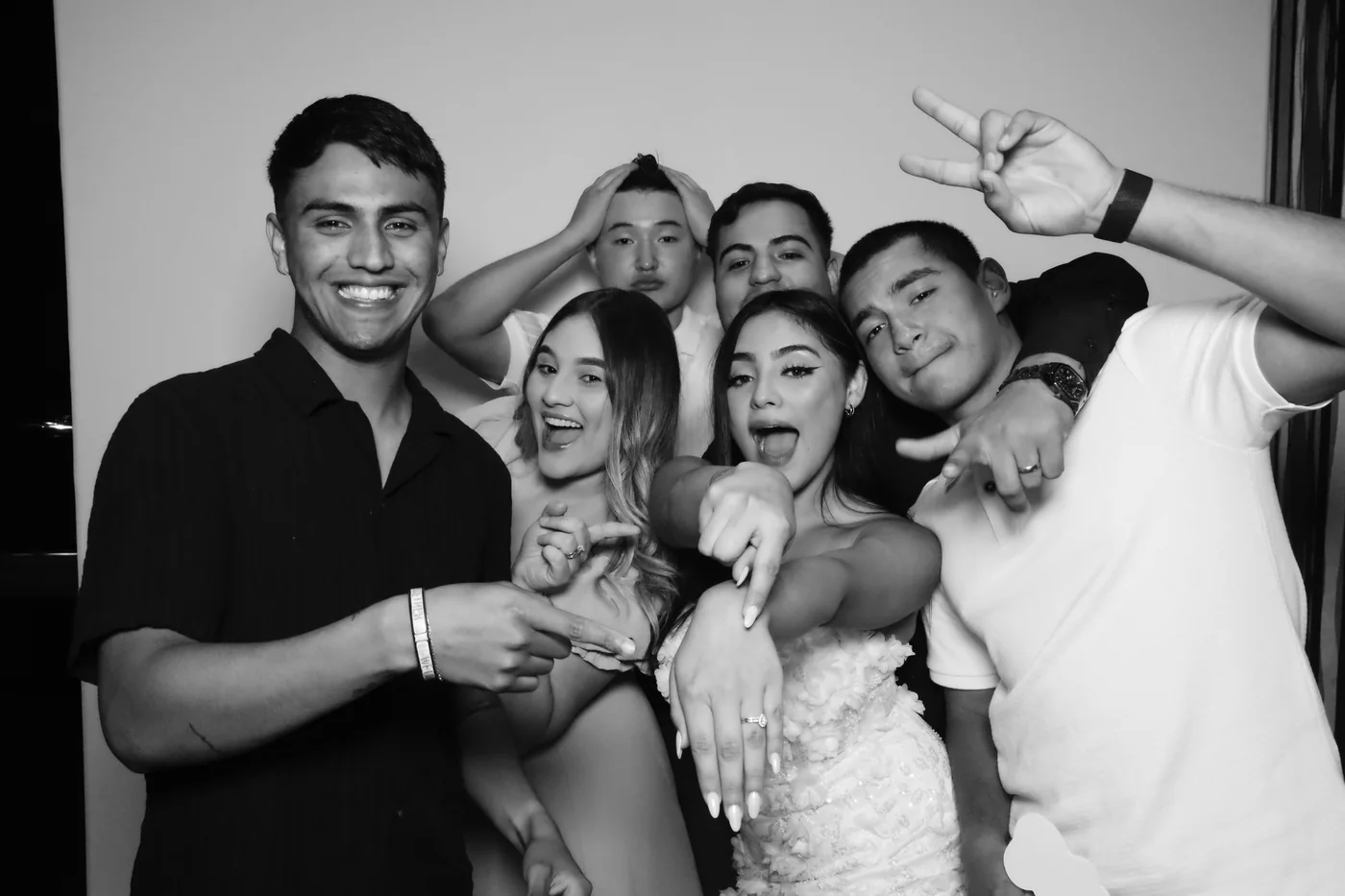 Black and white glam portrait of a bride and her friends in Miami
