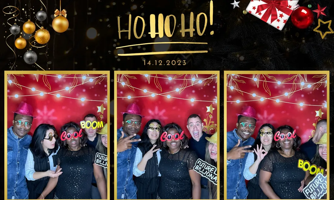 Branded corporate holiday photo booth overlay in Miami