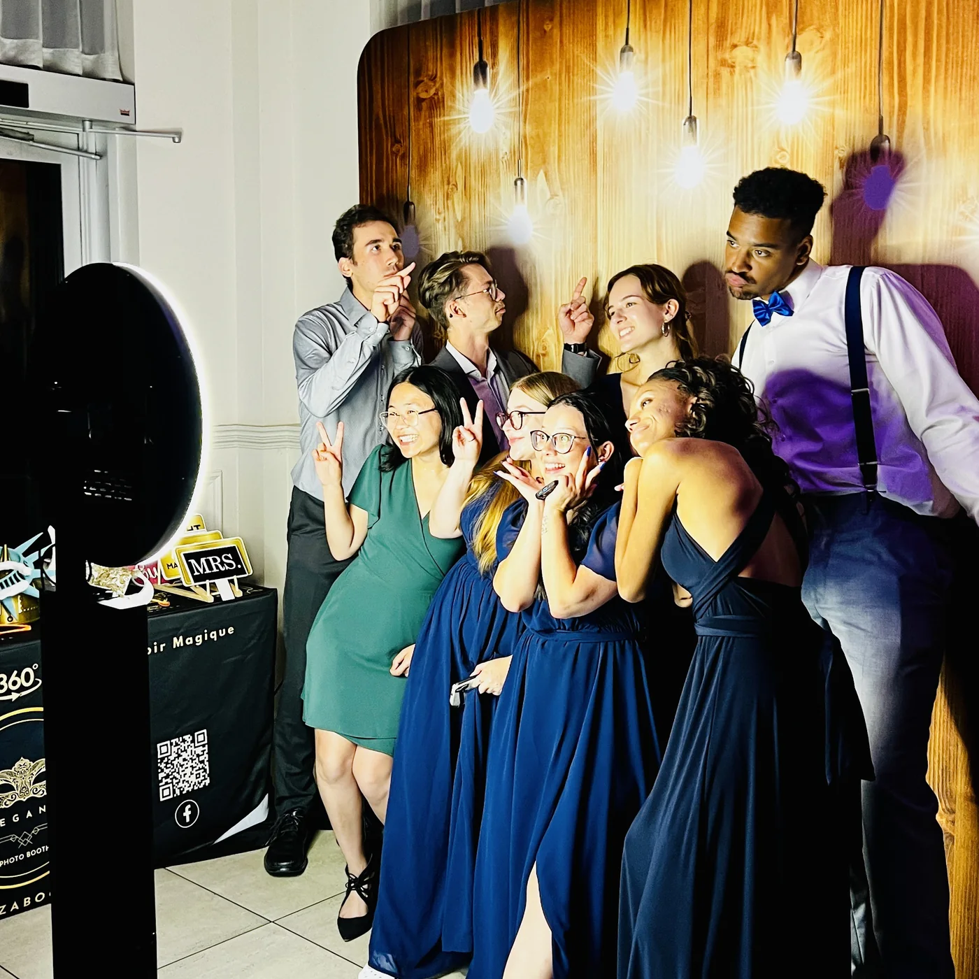 The photo booth and 360 set up at a Miami wedding reception
